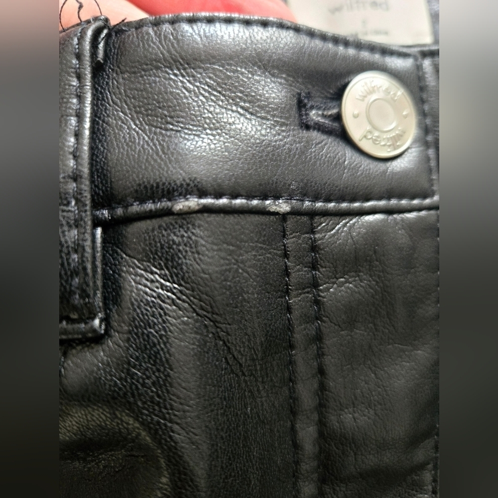 Wilfred Black Faux Leather Pants Strait Leg Button Front Aritzia Normcore | 2 - Picture 5 of 7